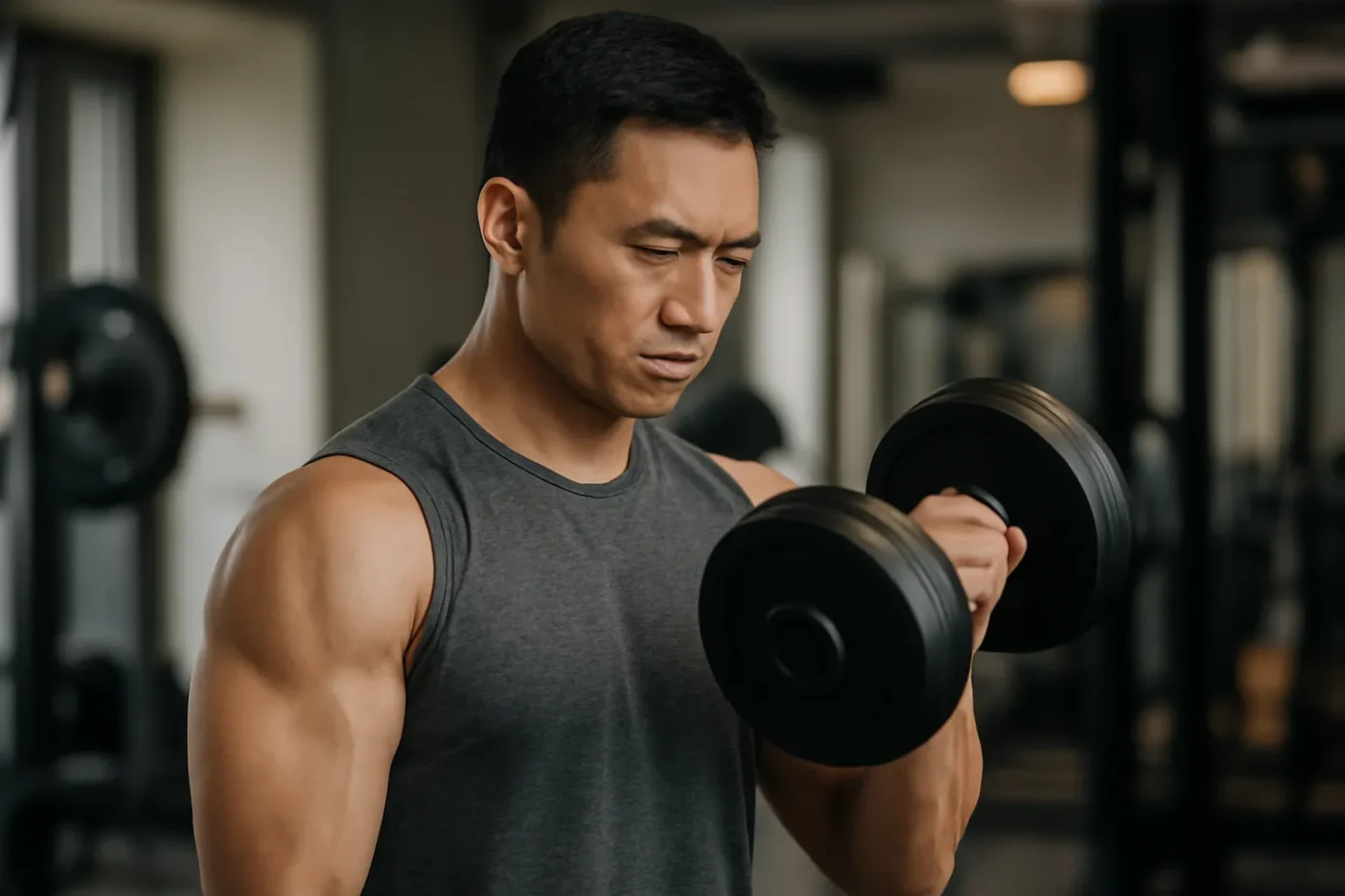 ảnh gym nam cầm tạ đơn tập bắp tay